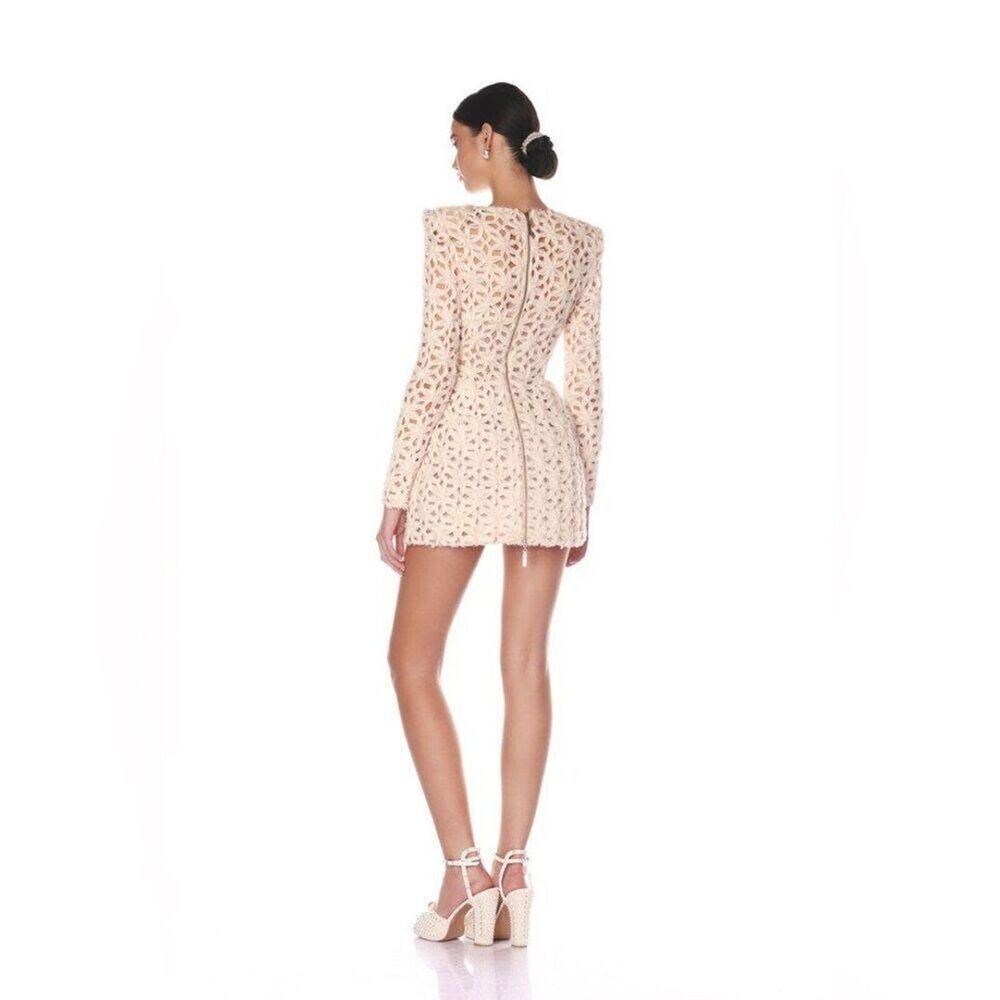 NWOT BRONX AND BANCO CASEY BEIGE MINI DRESS, wedding bridal long sleeve dress - Picture 4 of 16